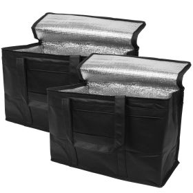 Black Insulated Food Delivery Bag 16 x 13 x 9 Inches, Insulated Grocery Bags with Zippered Top, Pack of 30 Heavy Duty Catering Bag for Food Deliveries