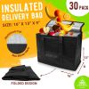 Black Insulated Food Delivery Bag 16 x 13 x 9 Inches, Insulated Grocery Bags with Zippered Top, Pack of 30 Heavy Duty Catering Bag for Food Deliveries